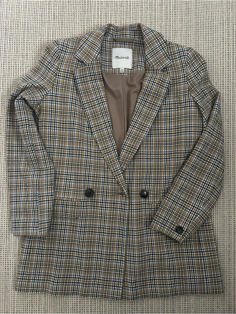 Madewell Tan and Blue Plaid Tailored Jacket- worn once.
